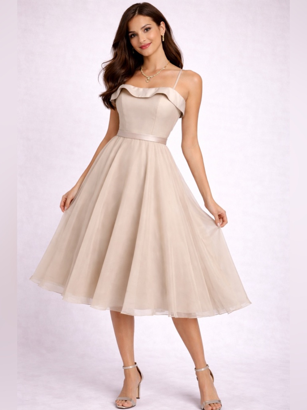 Morilee Champagne Midi Dress NWT Size 11/12 Bridesmaid Elegant